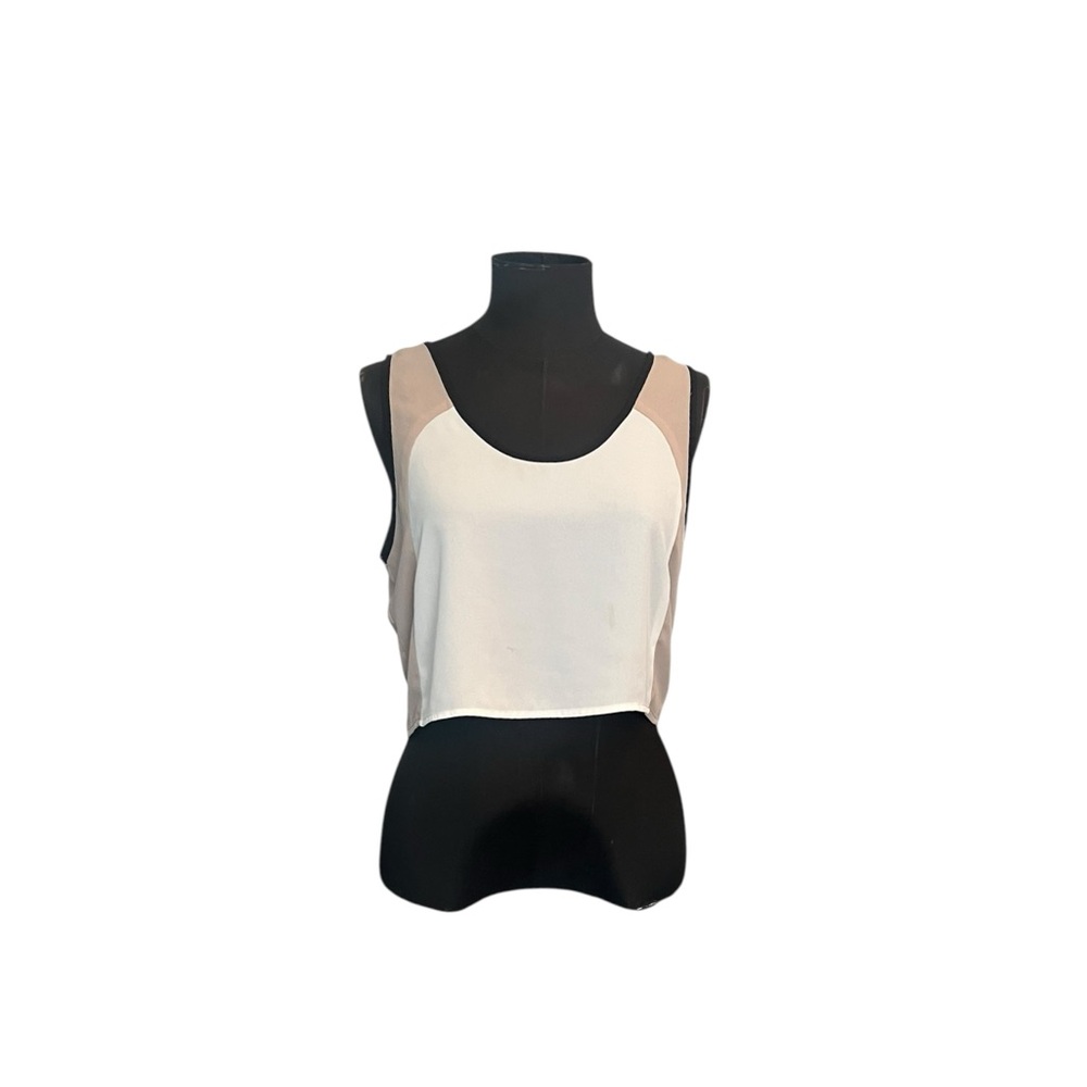 𝐎𝐋𝐈𝐕𝐀𝐂𝐄𝐎𝐔𝐒 Semi Sheer Cream and Tan Sleeveless Crop Top